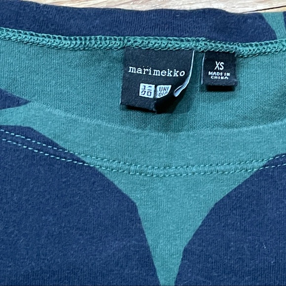 Marimekko x Uniqlo Women's Long Sleeve Tunic sz XS Green With Big Navy Dots EUC - Picture 5 of 12